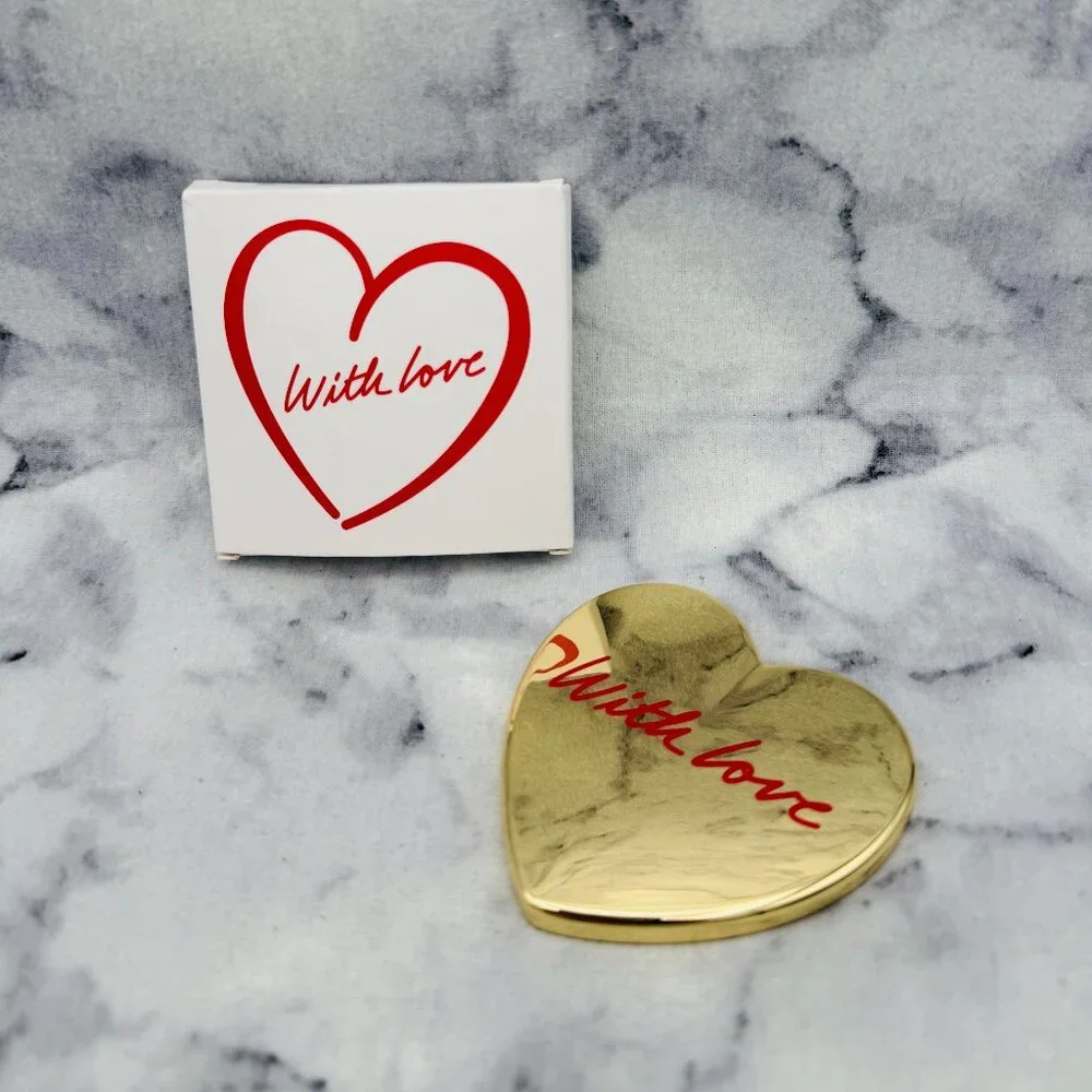 Jimmy Choo Gold Heart With Love Pocket Mirror, Luxury Compact,Boxed-3x3 in-NEW